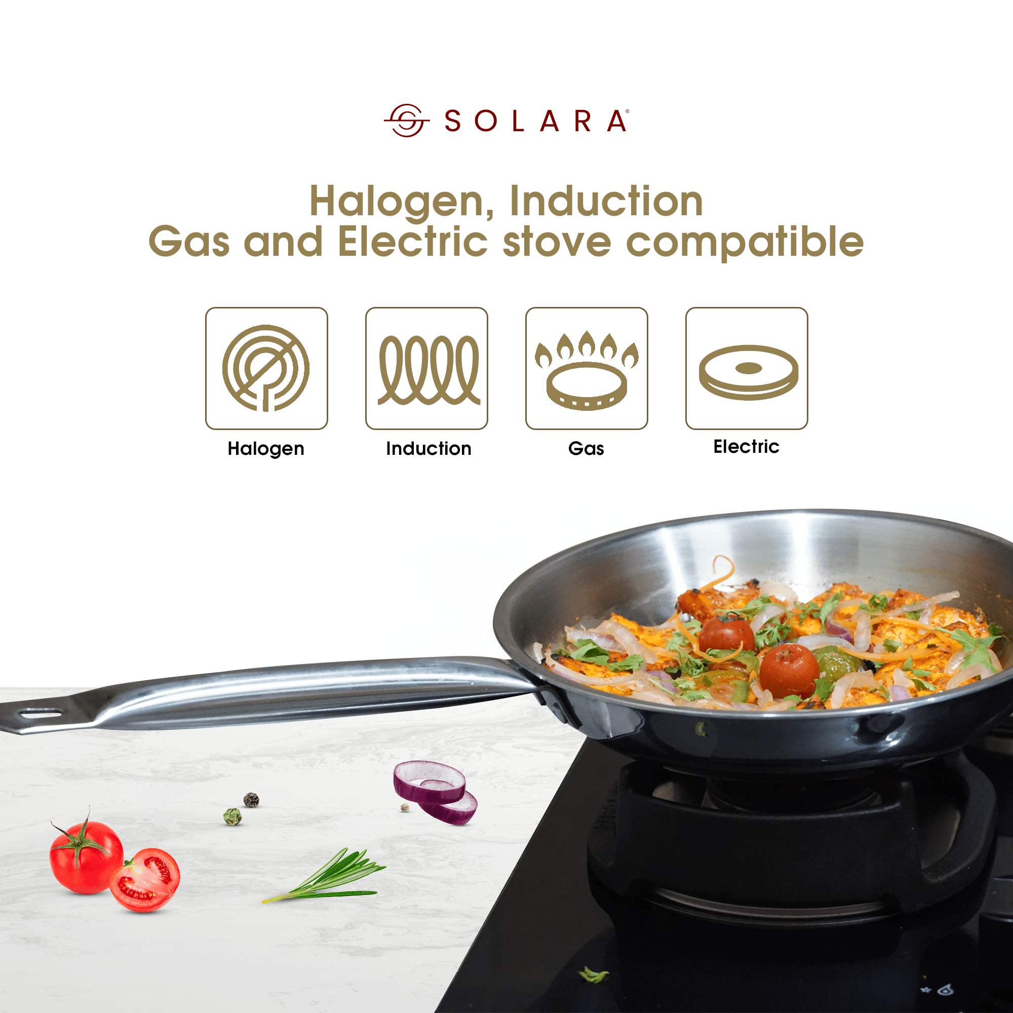 SOLARA Fry Pan with Lid - 22 CM Stainless Steel Triply | Induction Friendly - Solara Home