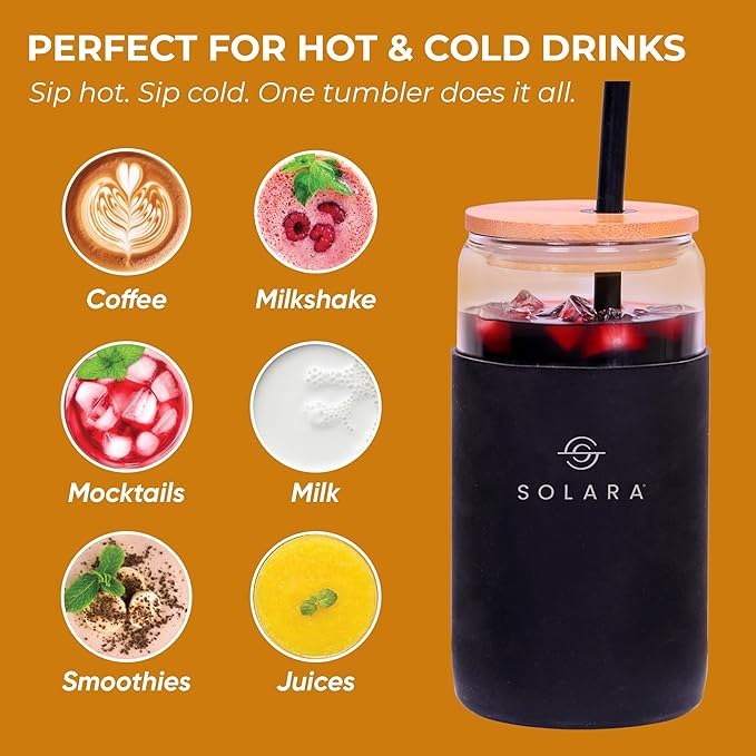 SOLARA Glass Tumbler with Bamboo Lid