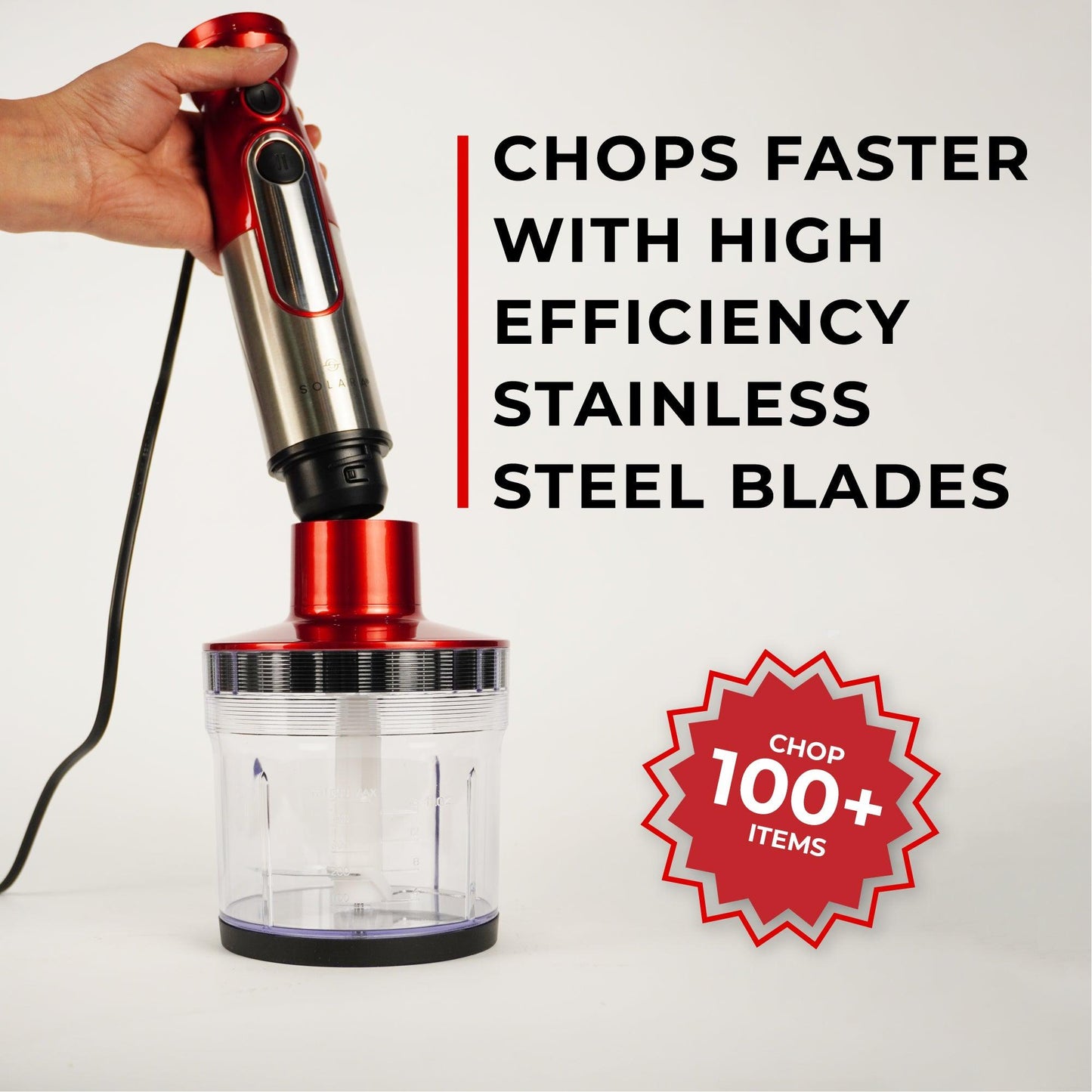SOLARA 600Watt Electric Hand Blender for Kitchen with Whisk & Mixing Jar