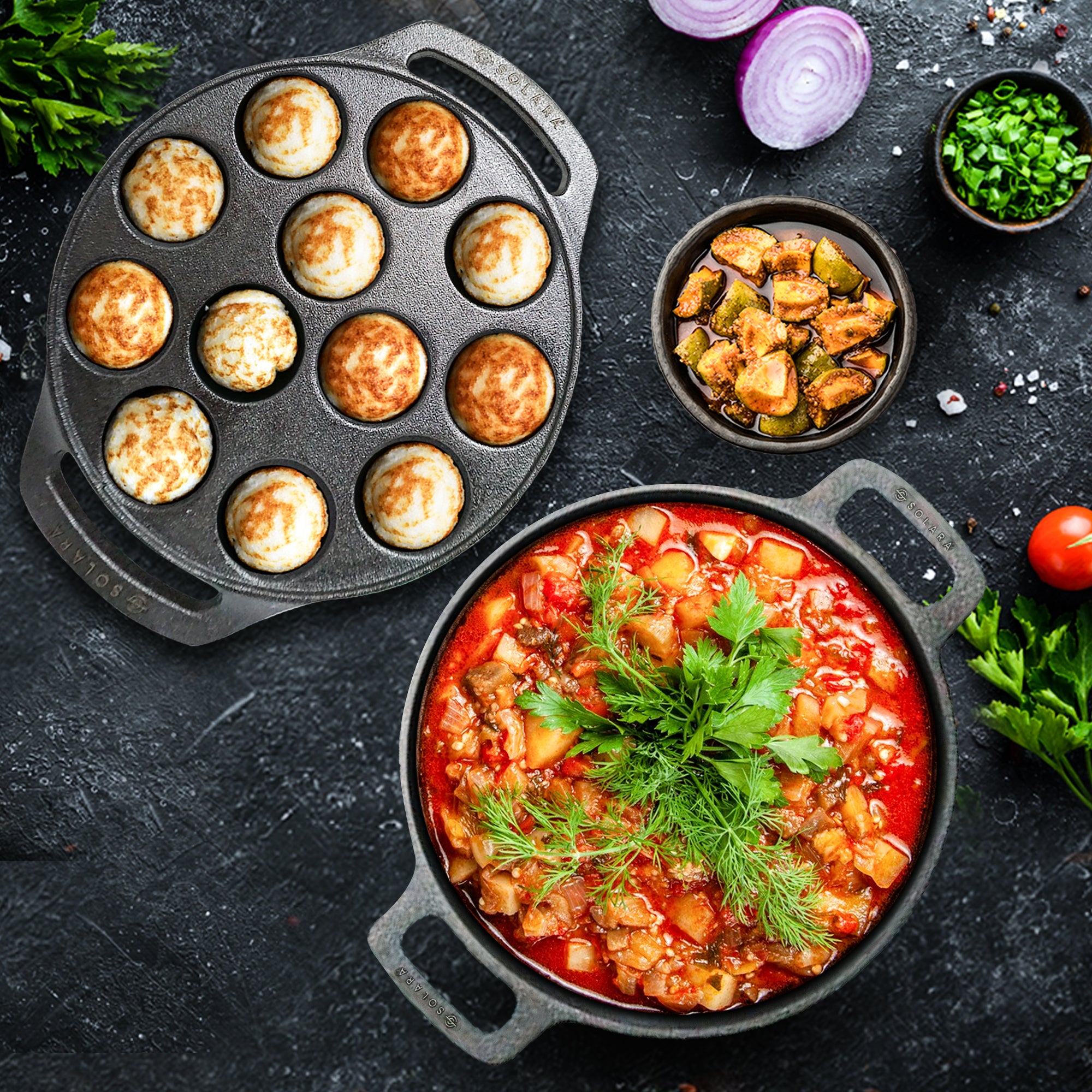 Cast Iron Combo - Kadai 10' Inch + Paniyaram 12 Cavities