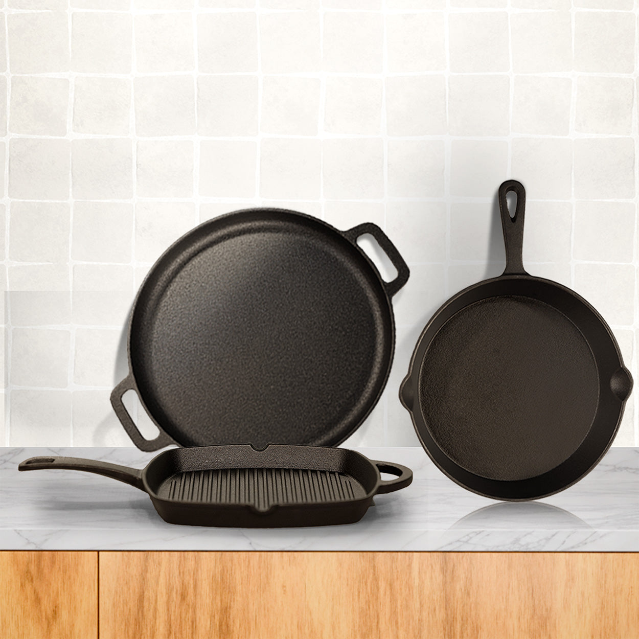 CrownStone Combo : Tawa with 2 Loops 12' + Grill Pan 10' + Fry Pan 10'