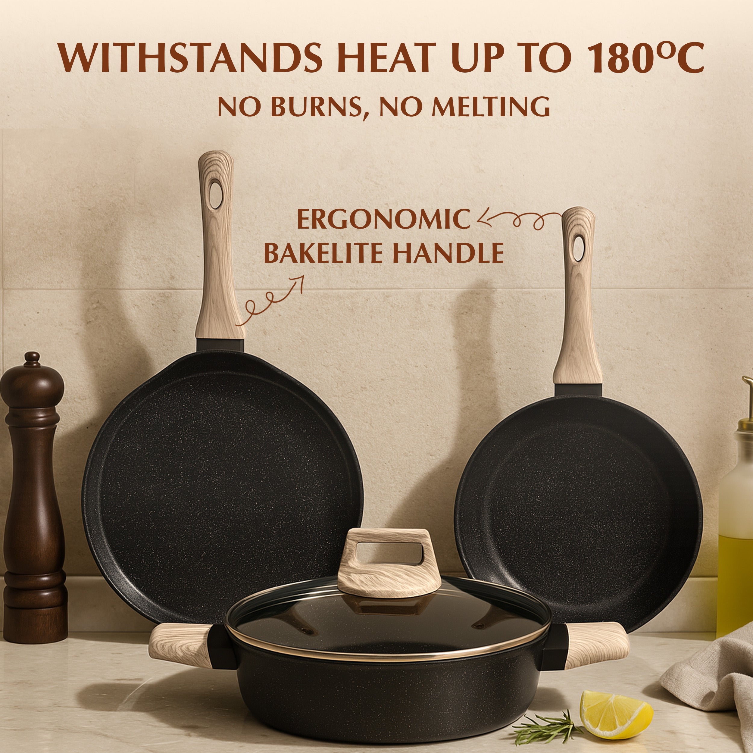 Belmont Ceramic Combo - Kadai + Tawa + Frypan