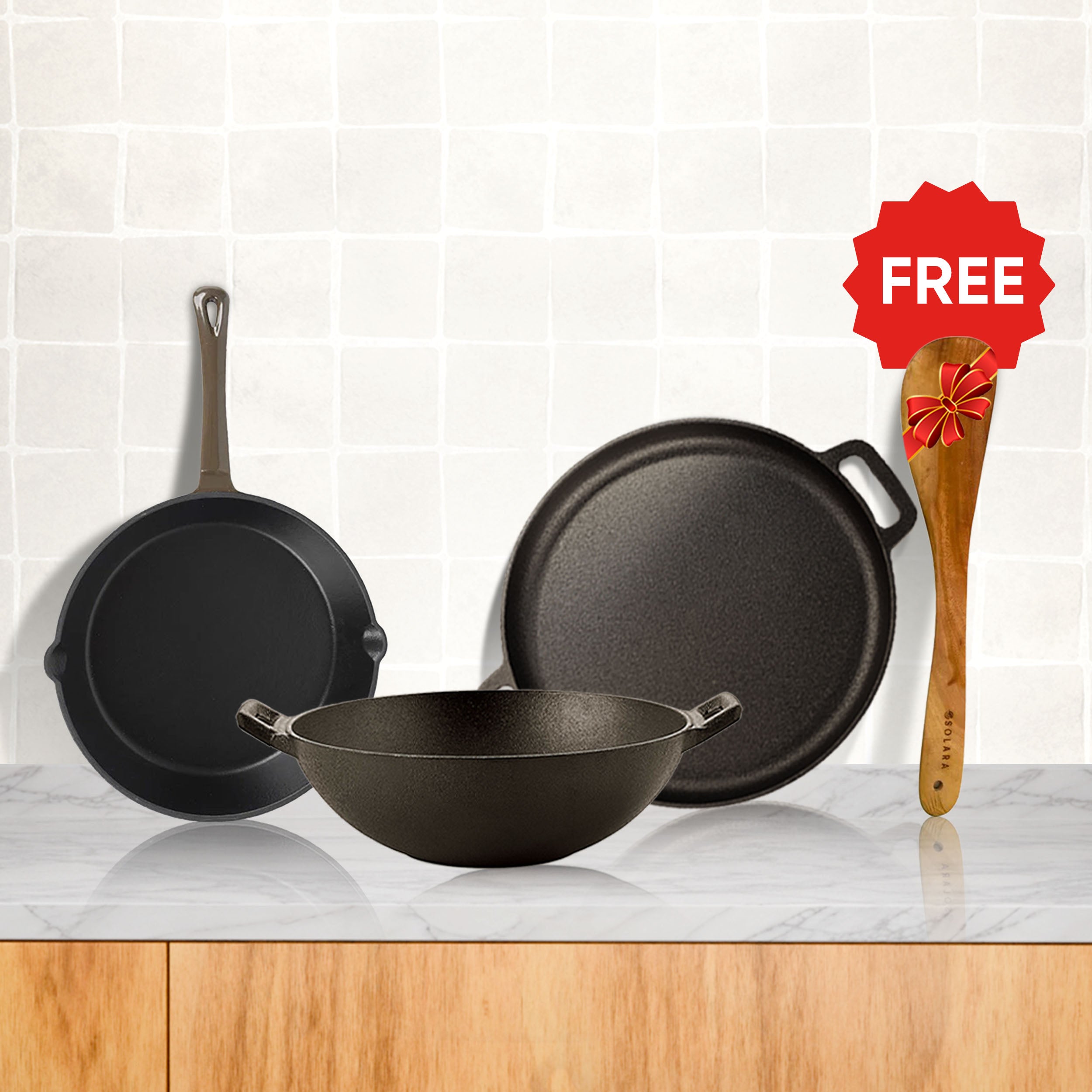 CrownStone Combo : Kadai 10' + Tawa With Two Loops 12' + Enamled Fry Pan 10'