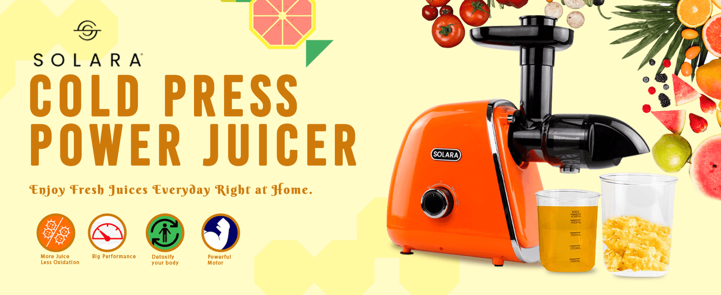 SOLARA Slow Juicer Cold Press Juicer | Easy Clean Slow Juicer Cold Pressed Juice Extractor