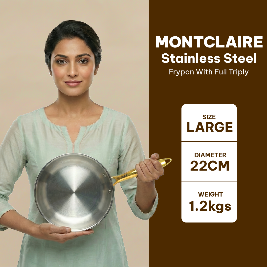 MontClaire Triply Stainless Steel Set of 2 - Kadai + Frypan