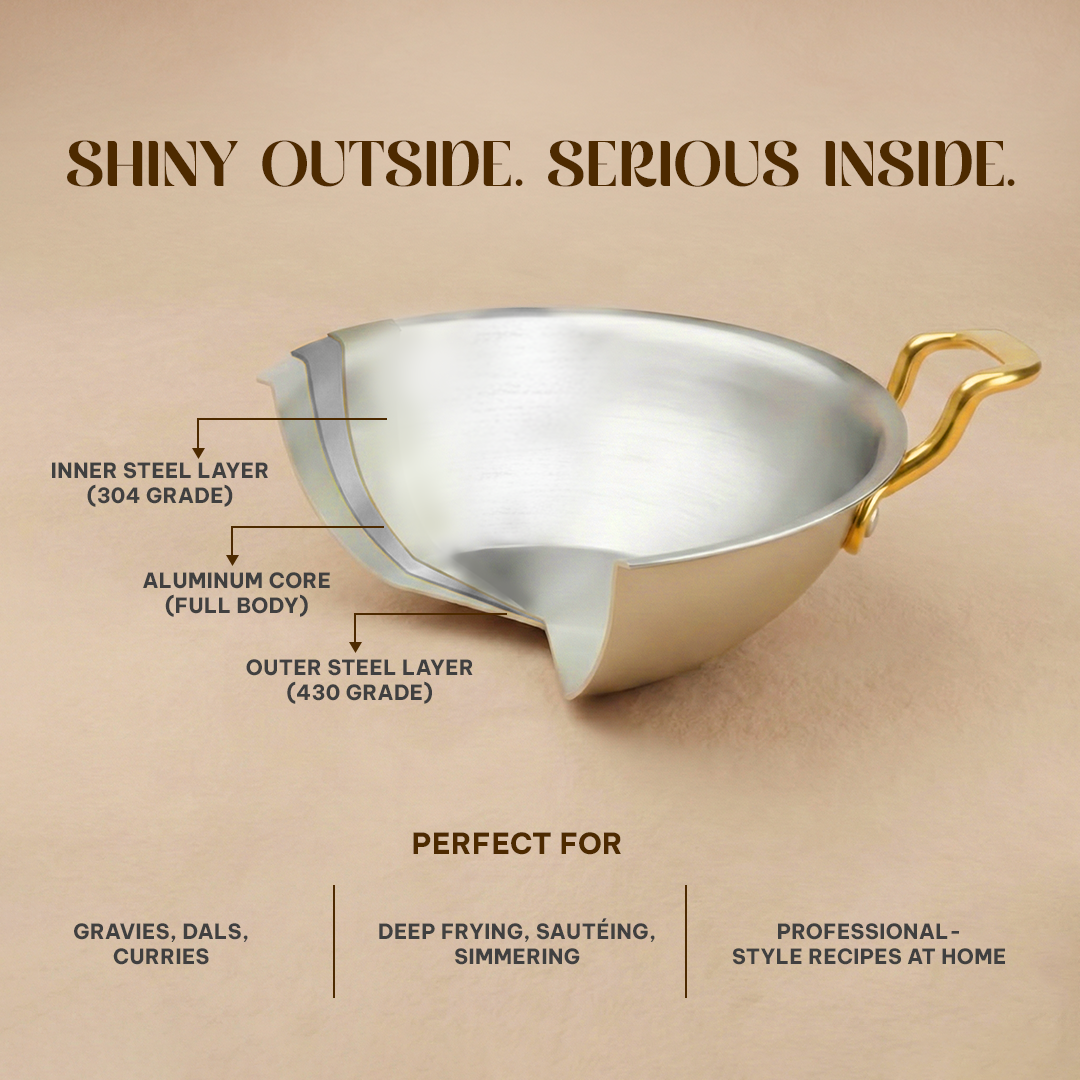 MontClaire Stainless Steel Set of 2 - Kadai + Frypan