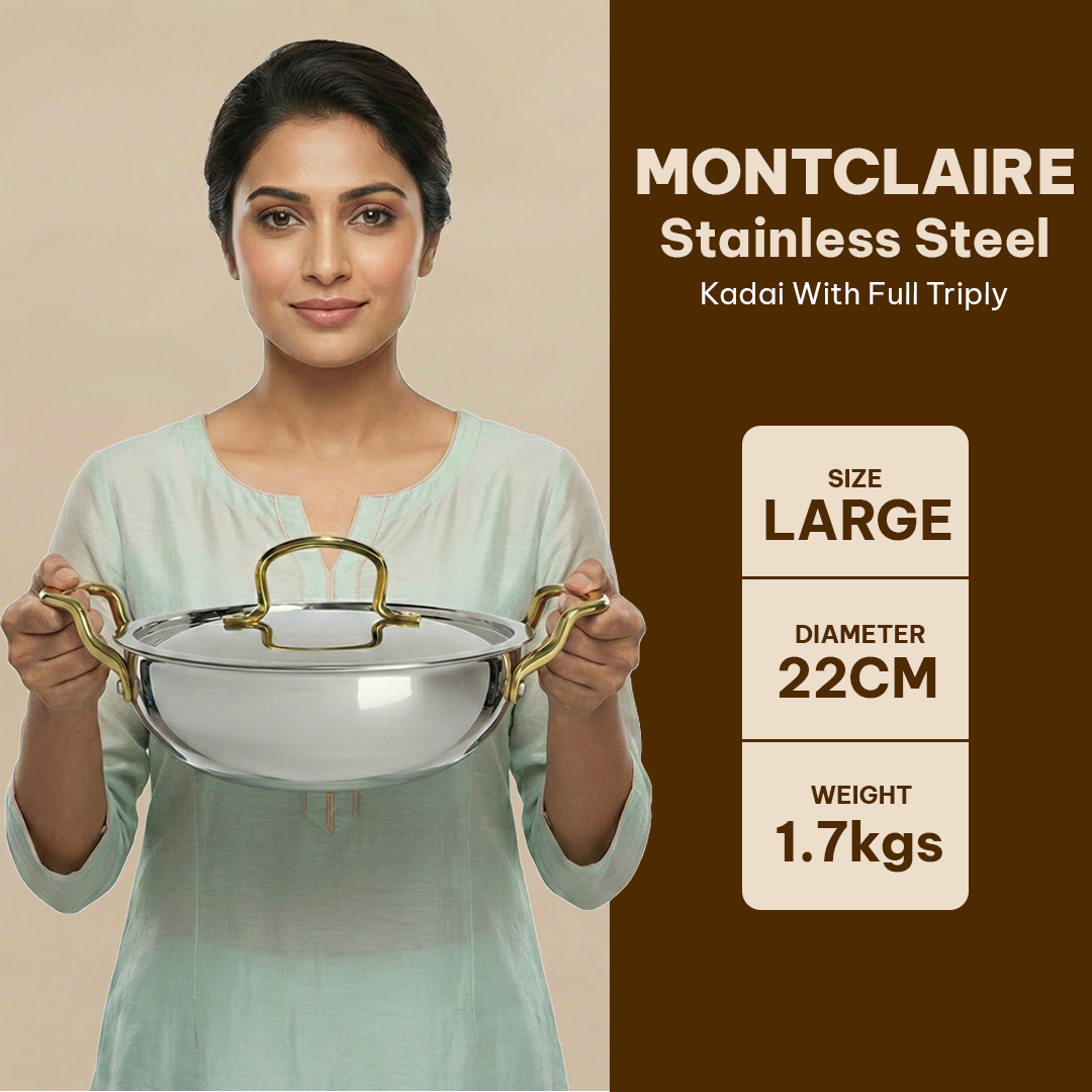 MontClaire Stainless Steel Set of 2 - Kadai + Frypan