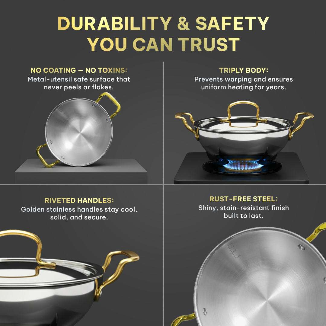 MontClaire Stainless Steel Kadai With Full Triply