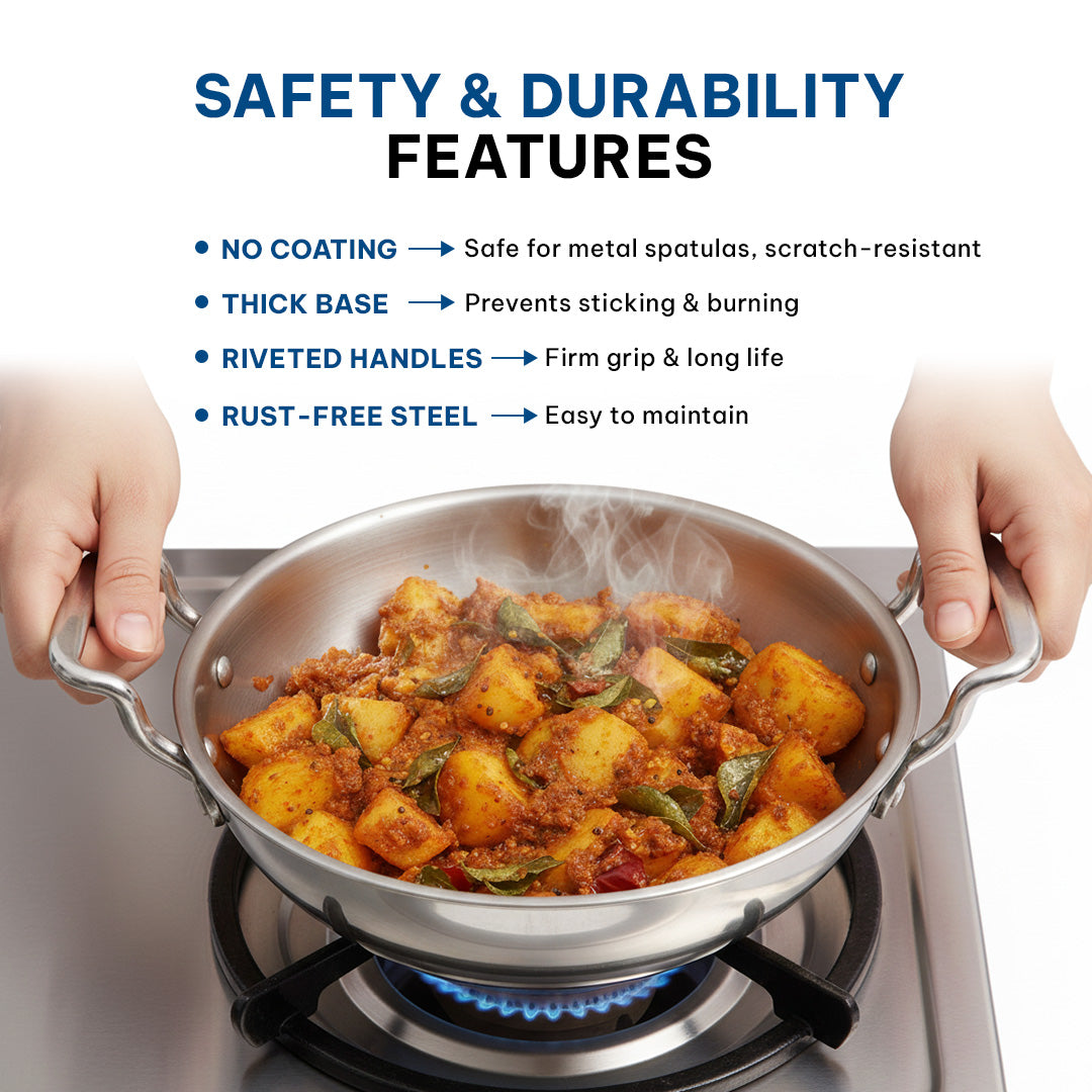 SOLARA Sterra Triply Bottom Stainless Steel Kadai, 24 cm