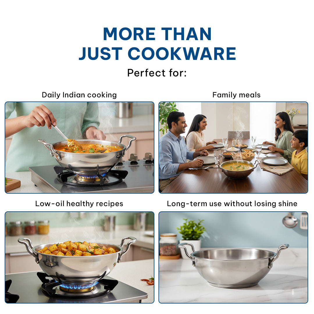 SOLARA Sterra Triply Bottom Stainless Steel Kadai, 24 cm