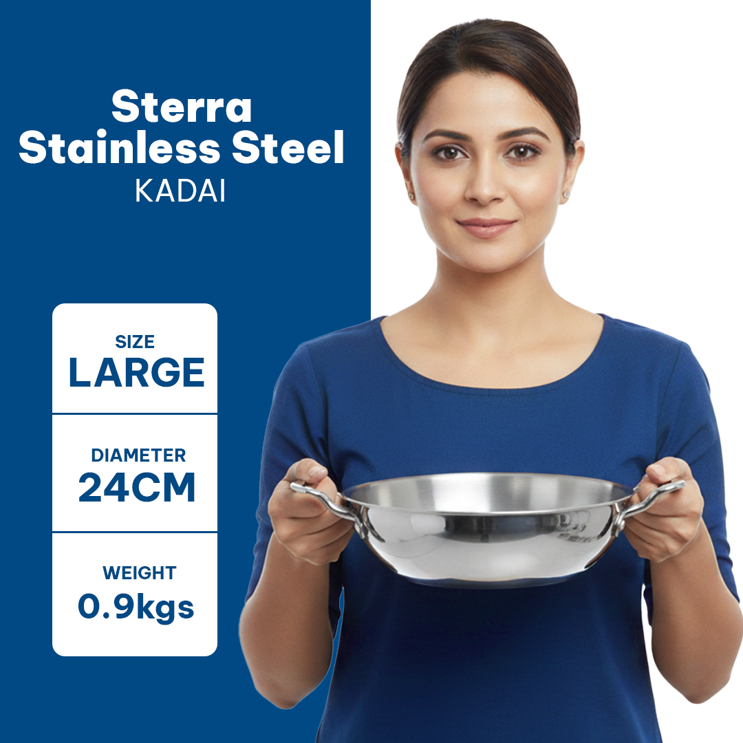 Sterra Stainless Steel Combo - Kadai 22cm + Frypan 22cm + Saucepan 16cm