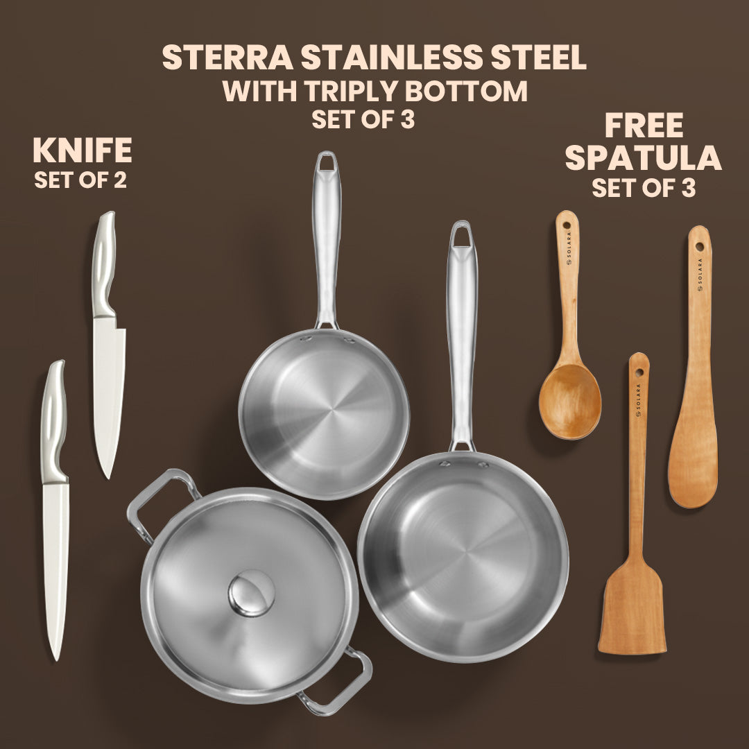 Ultimate Combo - Kadai + Frypan + Frypan + Knives (Set of 2) + Spatula (Set of 3)