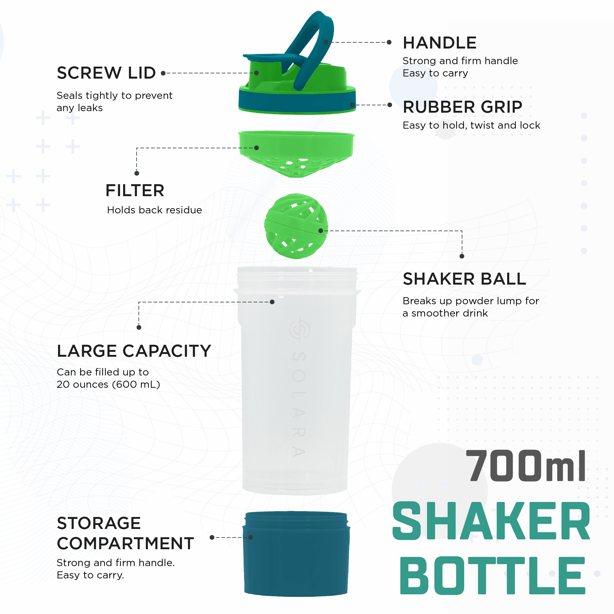 How to use Solara Protein Shaker water bottle -700ML