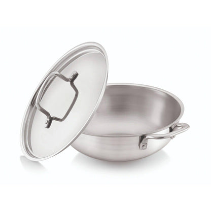 SOLARA Kadhai with Lid - 22 CM Stainless Steel Triply | Induction Friendly
