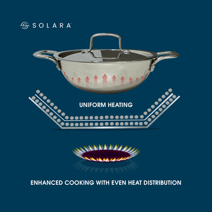 SOLARA Kadhai with Lid - 22 CM Stainless Steel Triply | Induction Friendly