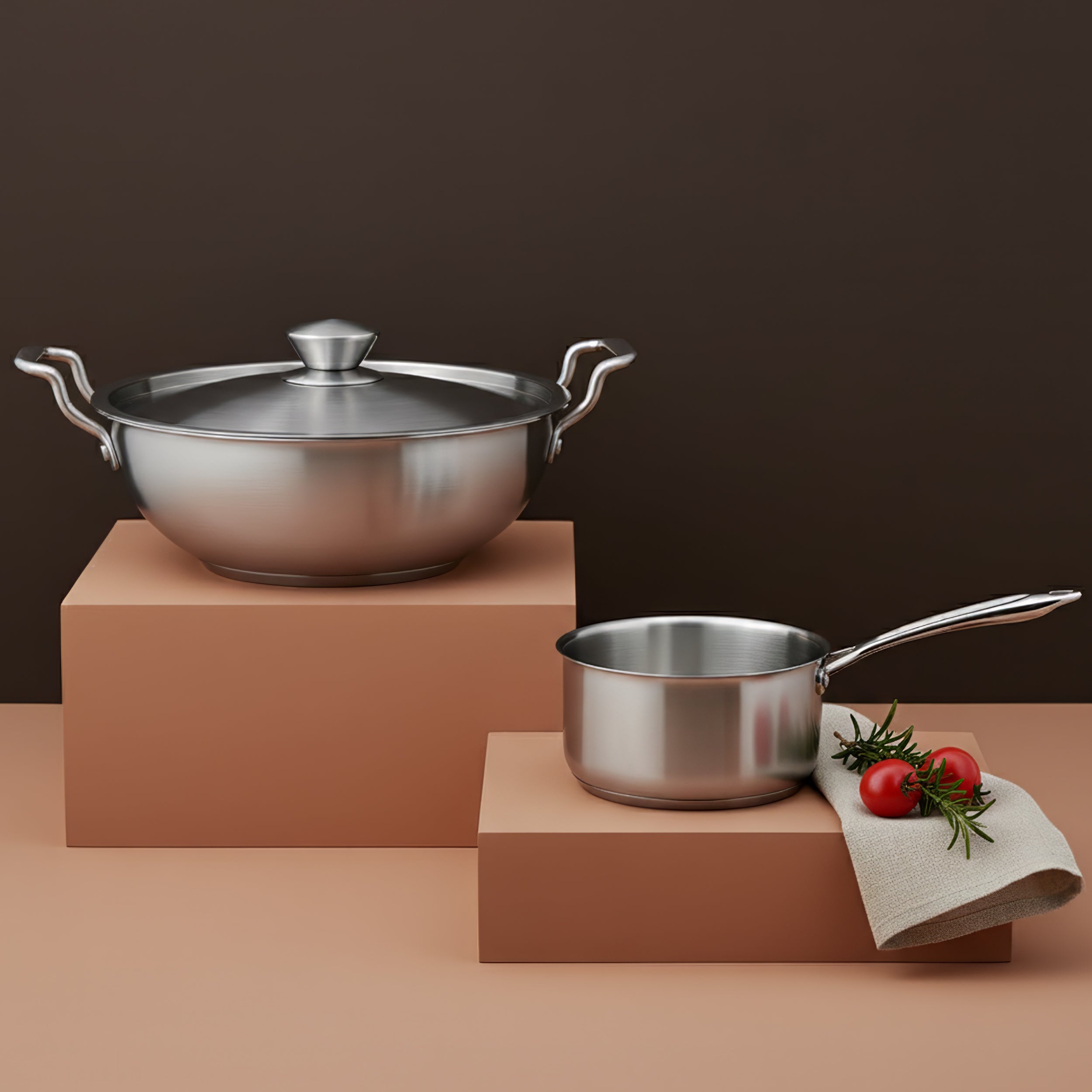 Sterra Stainless Steel Combo - Kadai 22cm + Saucepan 16cm