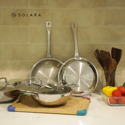 SOLARA Kadhai with Lid - 22 CM Stainless Steel Triply | Induction Friendly