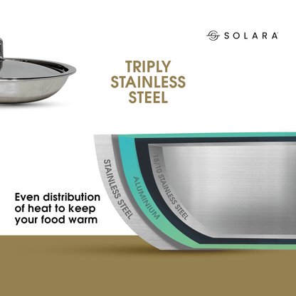 SOLARA Fry Pan with Lid - 22 CM Stainless Steel Triply | Induction Friendly
