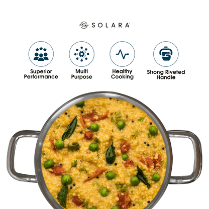 SOLARA Kadhai with Lid - 22 CM Stainless Steel Triply | Induction Friendly