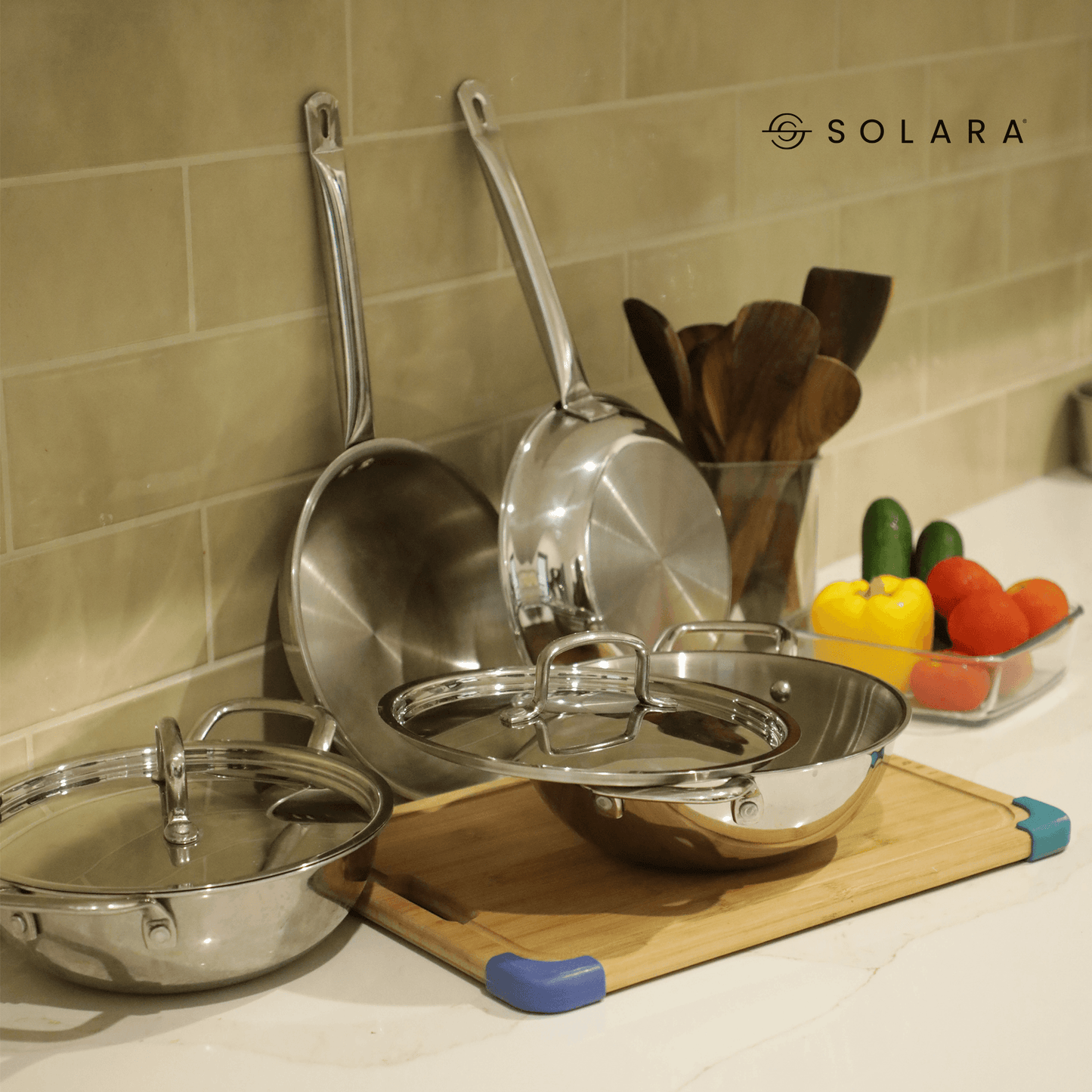 SOLARA Kadhai with Lid - 22 CM Stainless Steel Triply | Induction Friendly