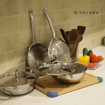 SOLARA Kadhai with Lid - 22 CM Stainless Steel Triply | Induction Friendly