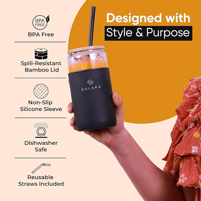 SOLARA Glass Tumbler with Bamboo Lid