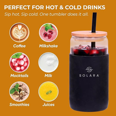 SOLARA Glass Tumbler with Bamboo Lid