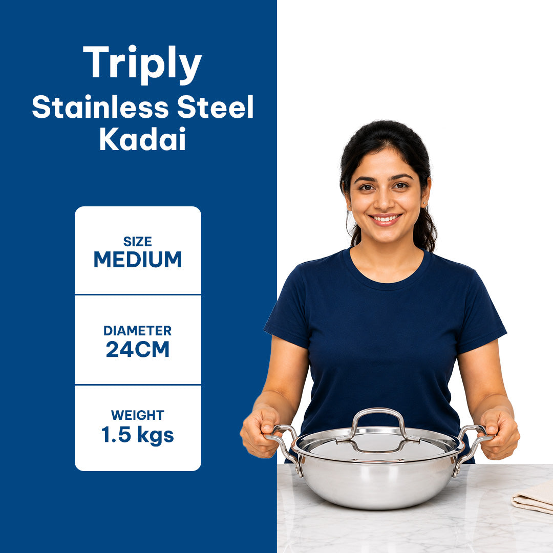 TriPly Stainless Steel Kadai with Lid