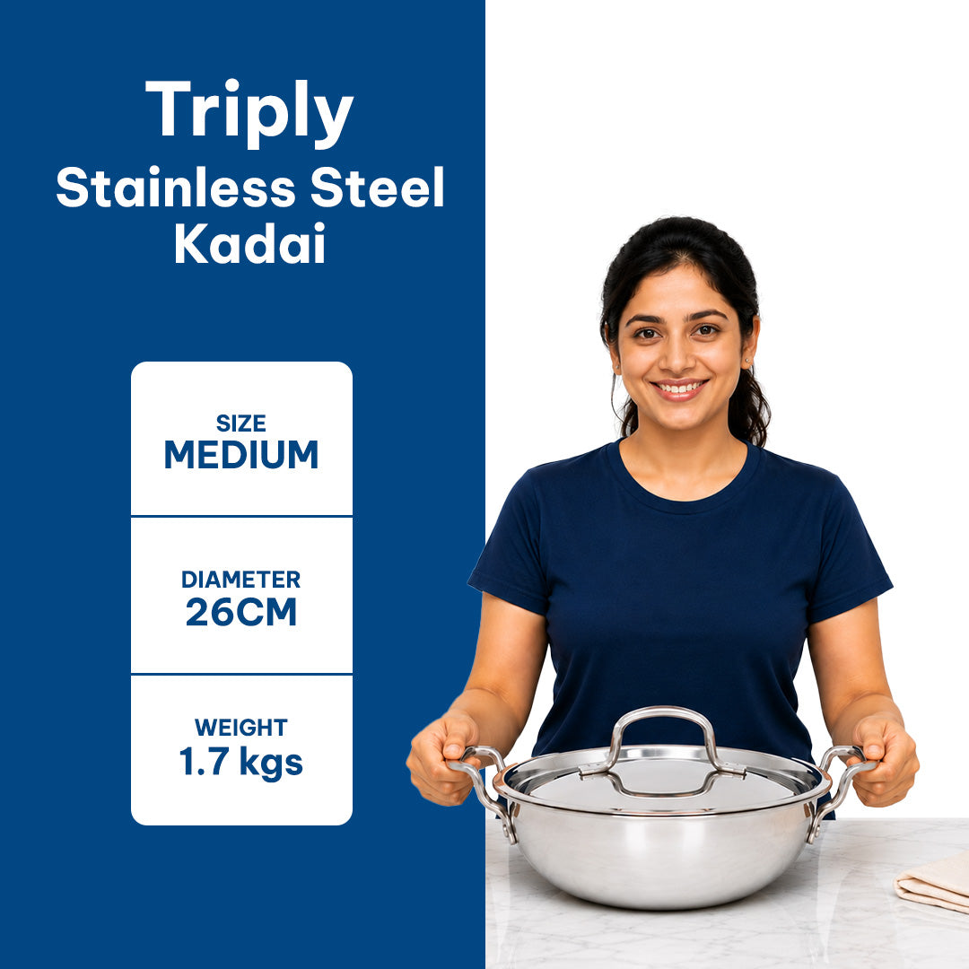 TriPly Stainless Steel Kadai with Lid