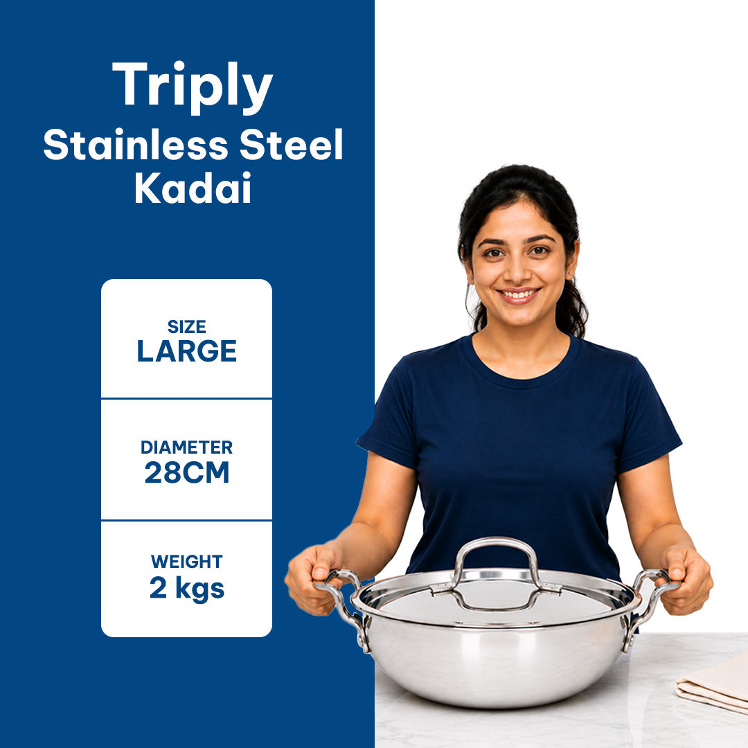 TriPly Stainless Steel Kadai with Lid