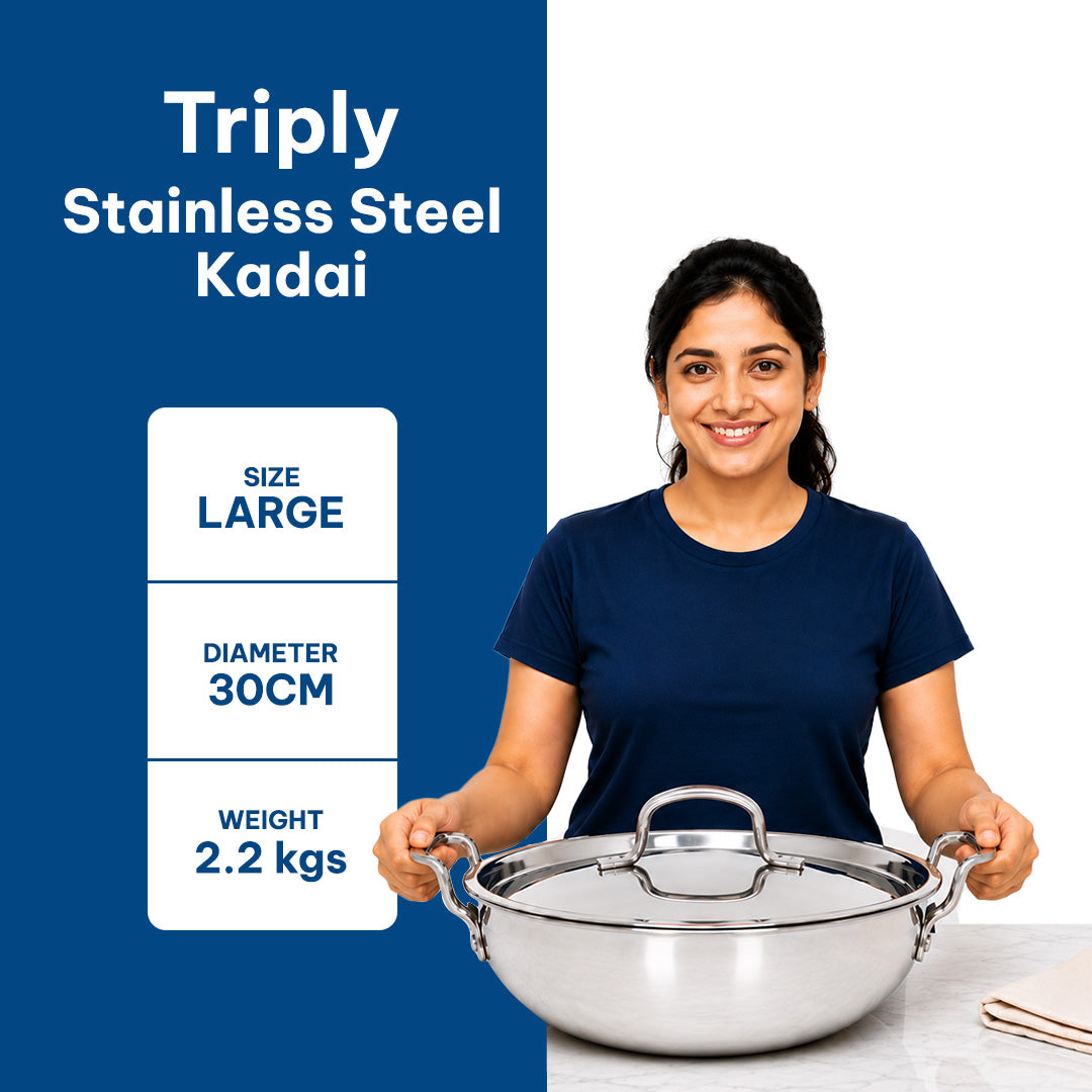 TriPly Stainless Steel Kadai with Lid