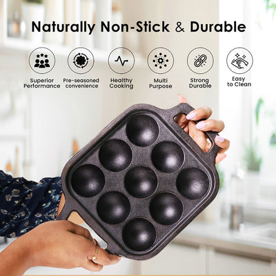 Cast Iron Paniayaram - 8 inch - 9 Cavity