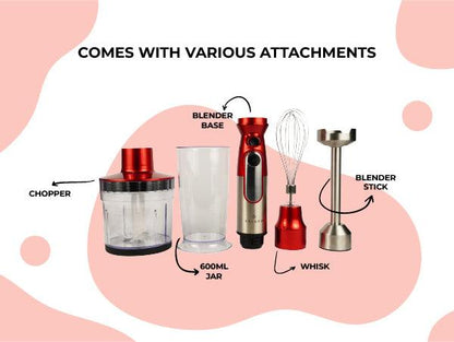 SOLARA 600Watt Electric Hand Blender for Kitchen with Whisk & Mixing Jar