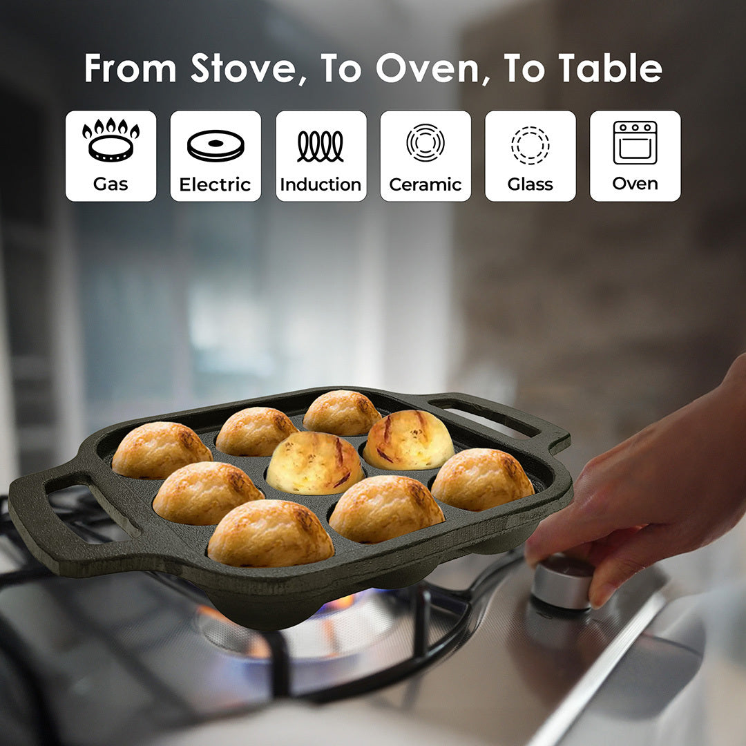 Cast Iron Paniayaram - 8 inch - 9 Cavity