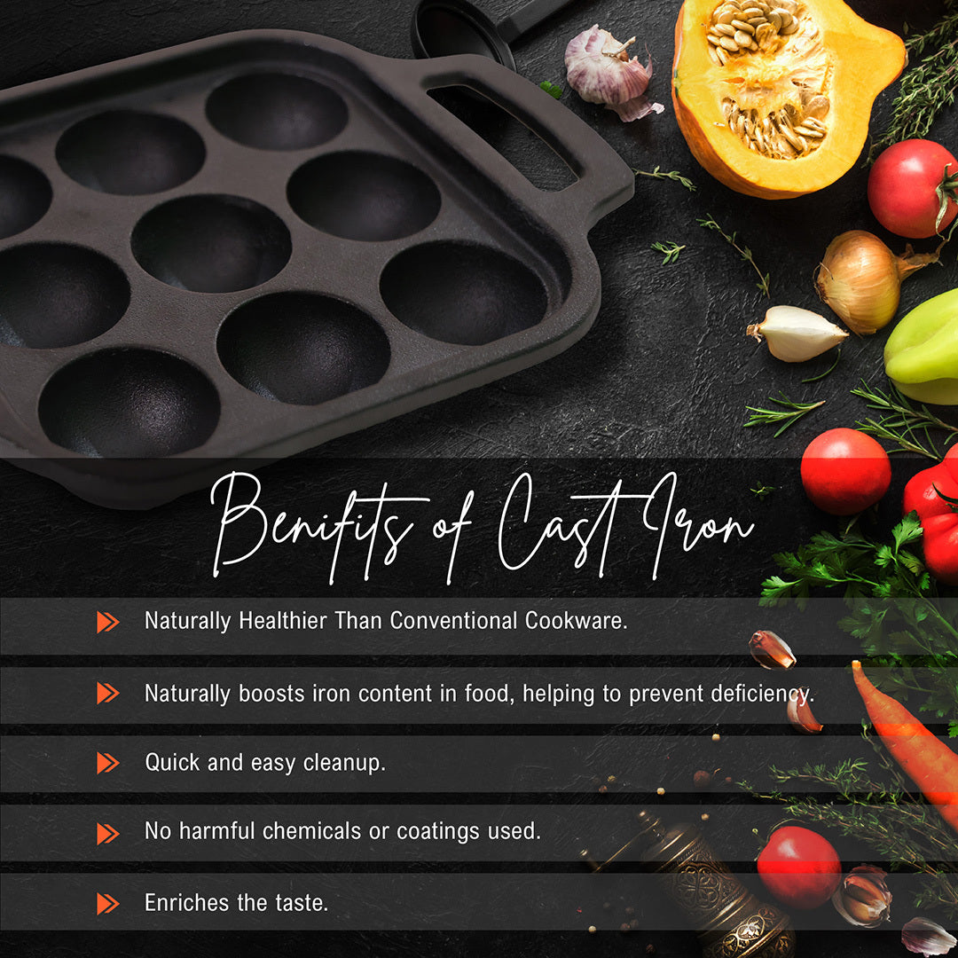 Cast Iron Paniayaram - 8 inch - 9 Cavity