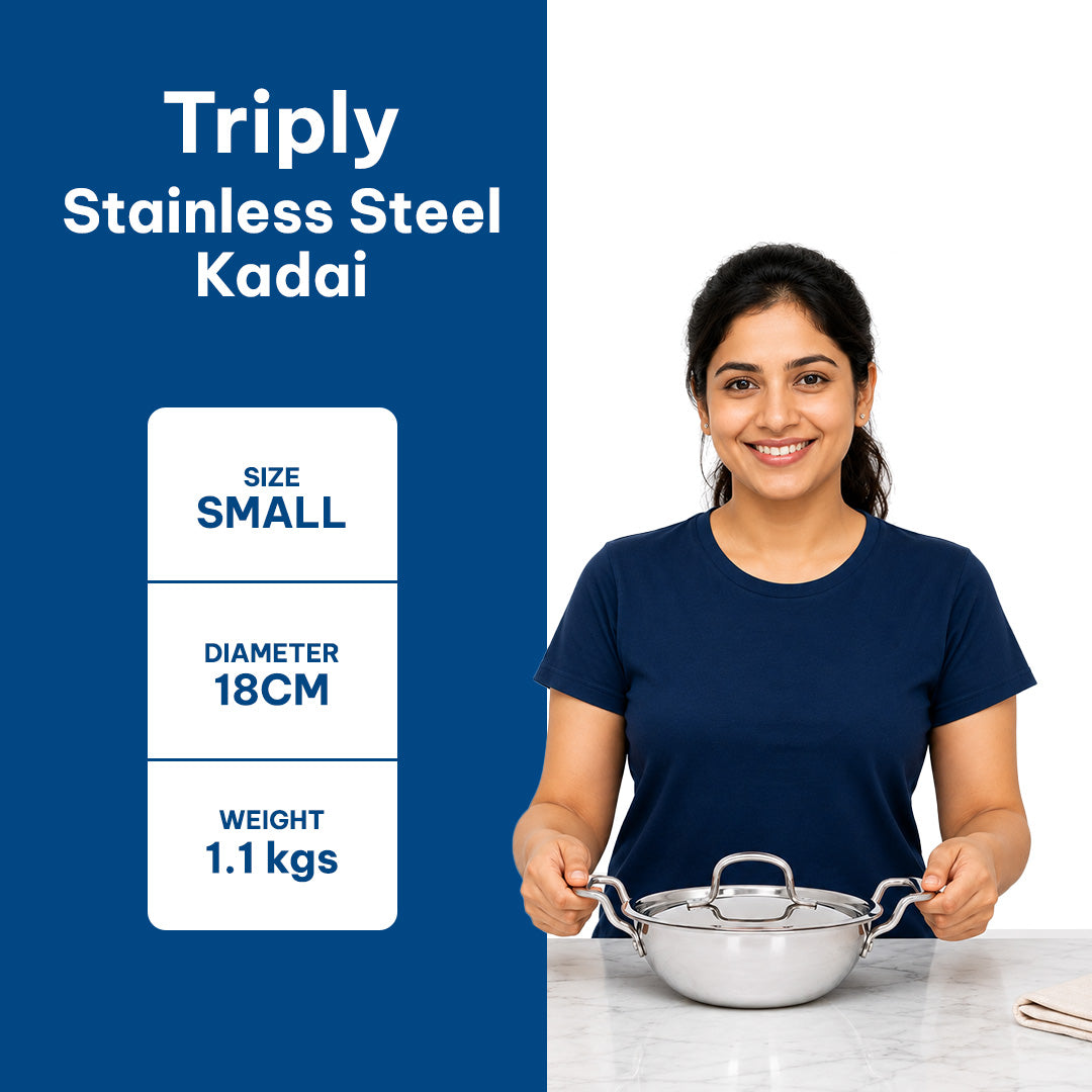 TriPly Stainless Steel Kadai with Lid