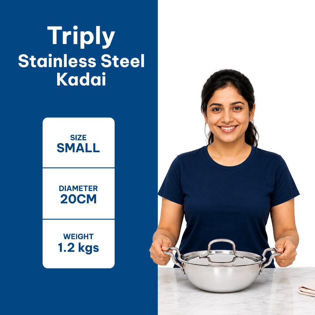TriPly Stainless Steel Kadai with Lid