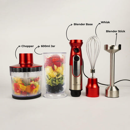 SOLARA 600Watt Electric Hand Blender for Kitchen with Whisk & Mixing Jar