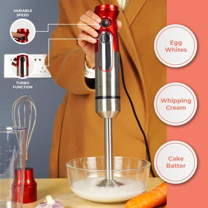 SOLARA 600Watt Electric Hand Blender for Kitchen with Whisk & Mixing Jar