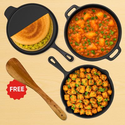 CrownStone Combo : Kadai 10' + Tawa With Handle 12' + Fry Pan 10'