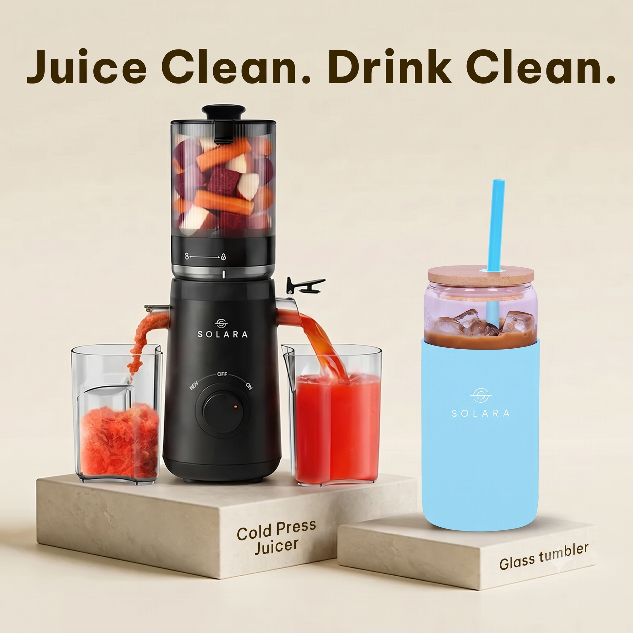 Cold Press Juicer + Glass Tumbler