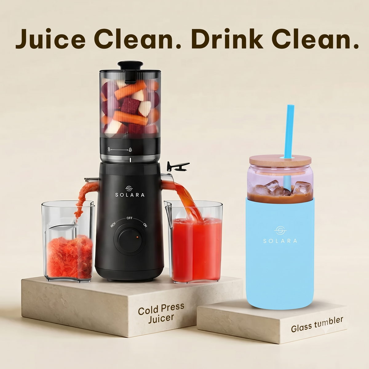 Cold Press Juicer + Glass Tumbler