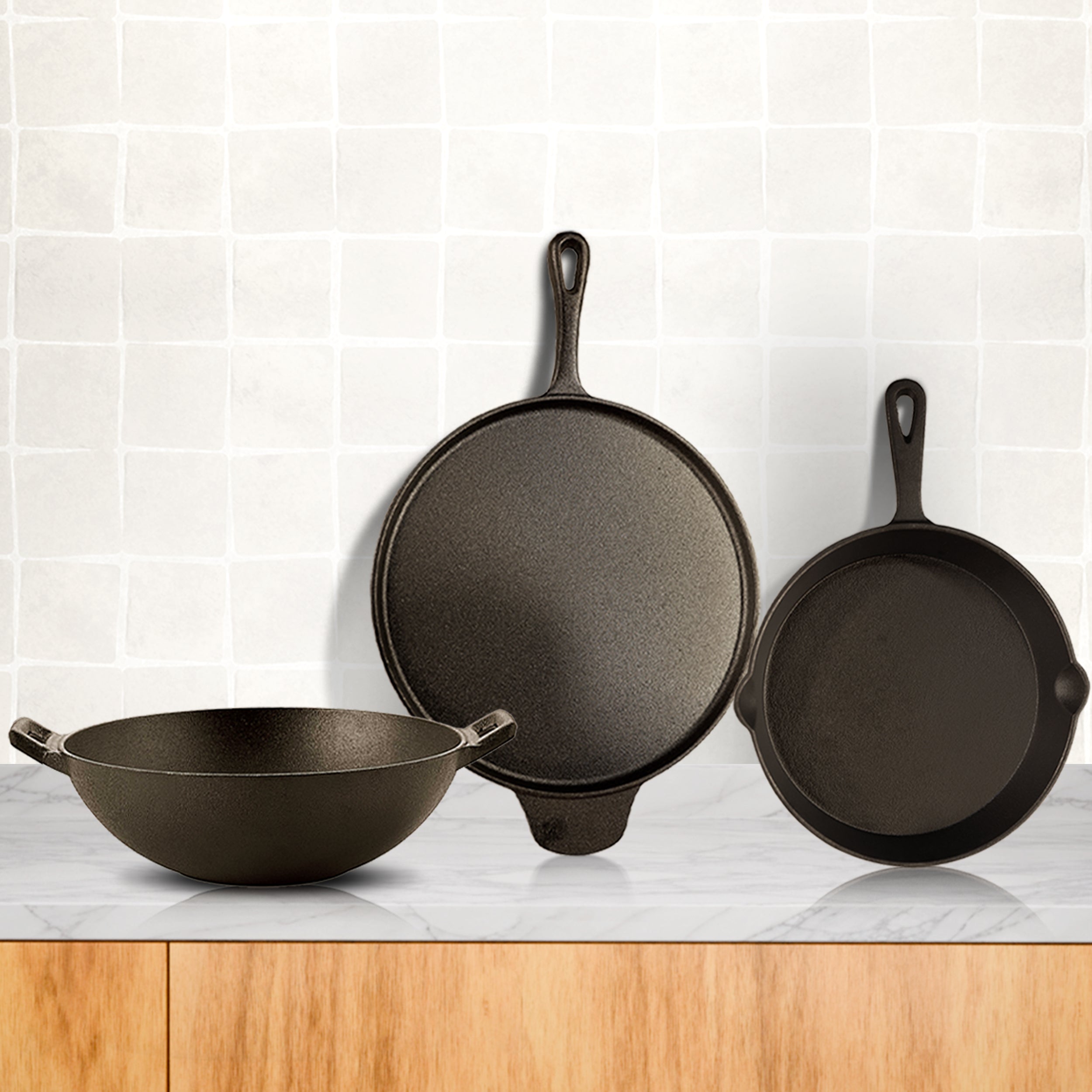 Crownstone Combo : Kadhai 10" + Tawa With Handle 12" + Fry Pan 10"