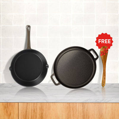 CrownStone Combo : Tawa With Two Loops 12' + Enamled Fry Pan 10'