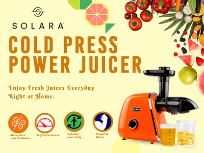 SOLARA Slow Juicer Cold Press Juicer | Easy Clean Slow Juicer Cold Pressed Juice Extractor