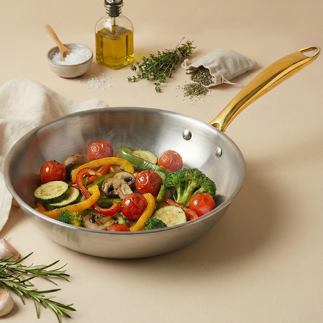 MontClaire Triply Fry Pan with Golden Handle - 22cm(1.7L capacity)