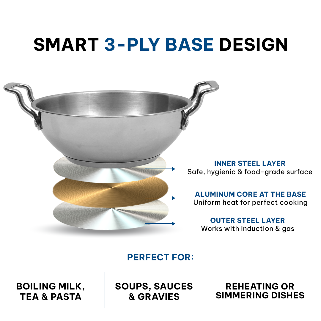 Sterra Stainless Steel Combo - Kadai 22cm + Frypan 22cm