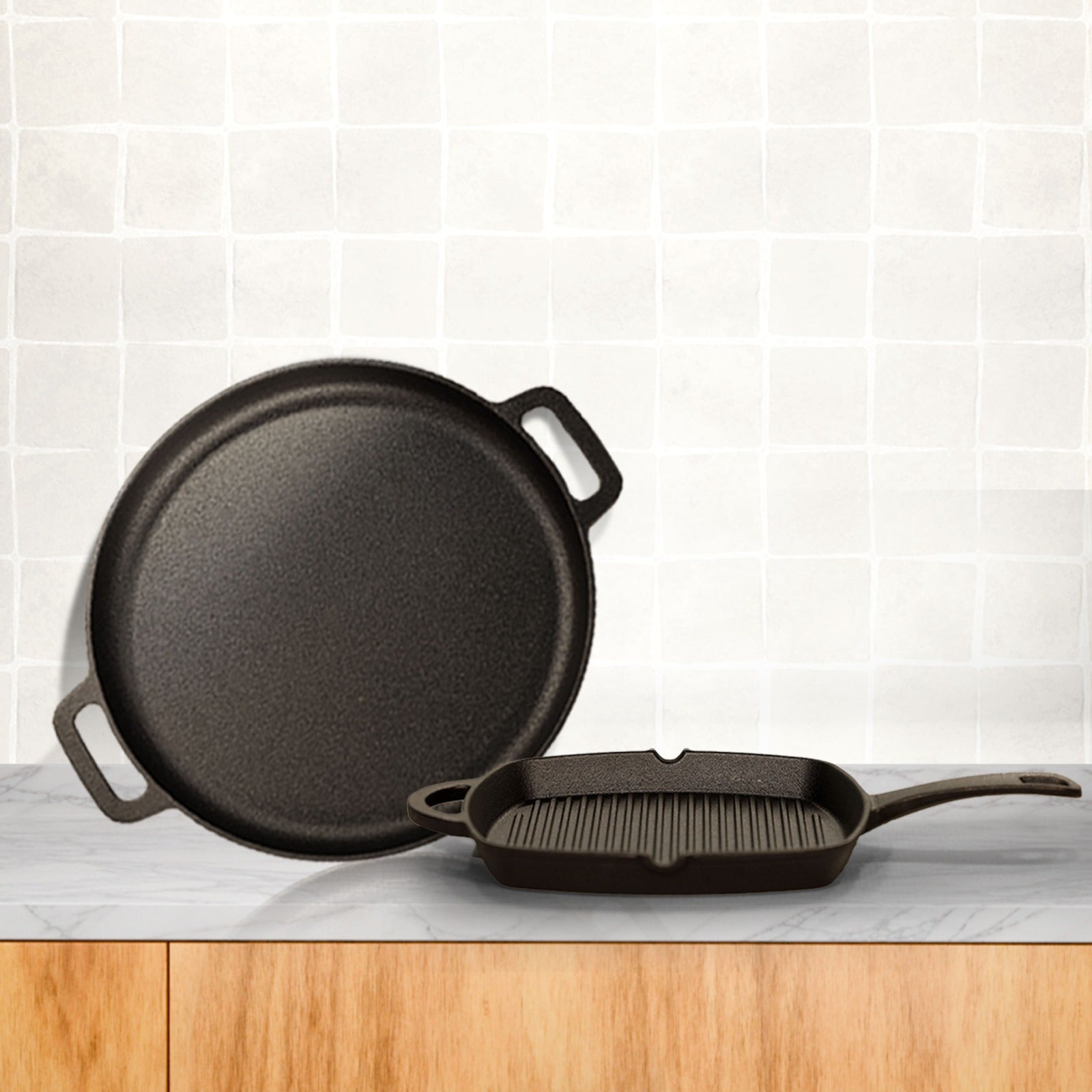 Crownstone Combo : Tawa With Two Loops 12" + Grill Pan 10"