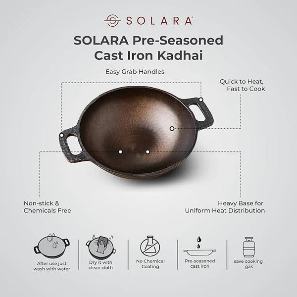 BlackForge Cast Iron Combo - Set of 3 - Kadai 10' inch + Paniyaram 12 cavities + Dosa Tawa 12' inch