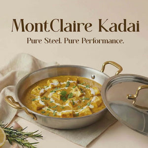 MontClaire Triply Kadai with Golden Handle - 22cm(8.6 Inch), 2.3L Capacity